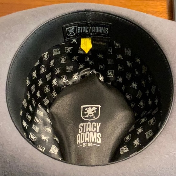 Stacy Adams- Grey 100% Wool Wide Brim Fedora-Black Ribbon- Feather and ID-XL - Picture 6 of 9